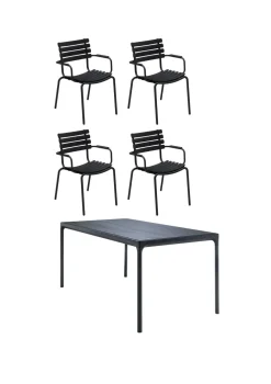 HOUE 1 Four Table, 4 Reclips Dining Chair Black Chairs/Black Table New