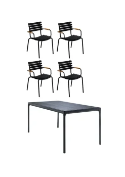 HOUE 1 Four Table, 4 Reclips Dining Chair Black/Bamboo Chairs Fashion