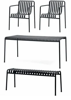 HAY 1 Palissade Bord , 2 Palissade Dining Armchair og 1 Palissade Bench Anthracite Hot