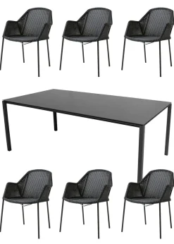 Cane-line 1 Pure table og 6 Breeze stole Sort Online