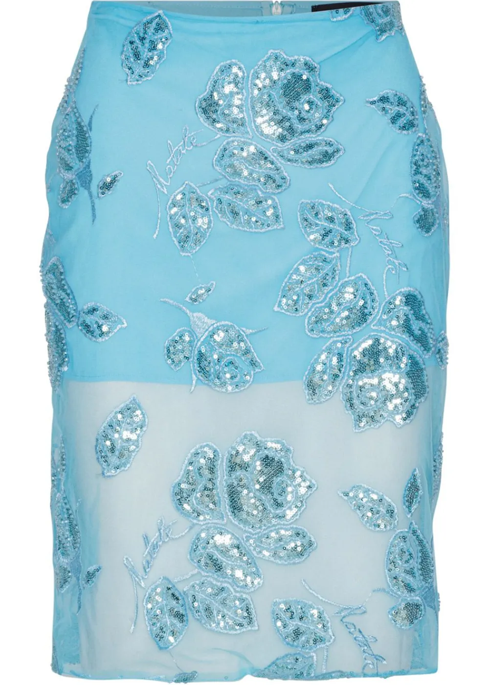 ROTATE by Birger Christensen Beaded Pencil Skirt Embellished Flower Embroidery - Blue Topaz Best