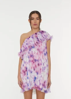 ROTATE by Birger Christensen Chiffon Mini Frill Optic Buttercup/Peach Blossom Combo Fashion