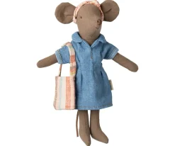 Kinder Maileg Denim Dress And Bag - Mouse