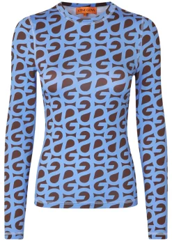 Stine Goya Elastic Long Sleeve Top Blue SG Logo New