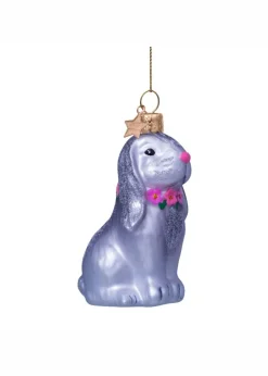 Vondels Ornament glass grey rabbit w/flower necklace