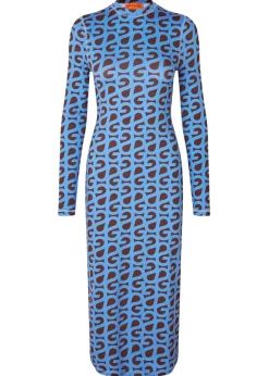 Stine Goya Pullover Long Sleeve Midi Dress Blue SG Logo Hot