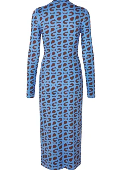 Stine Goya Pullover Long Sleeve Midi Dress Blue SG Logo Hot