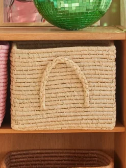 Rice Raffia Square Basket Nature New