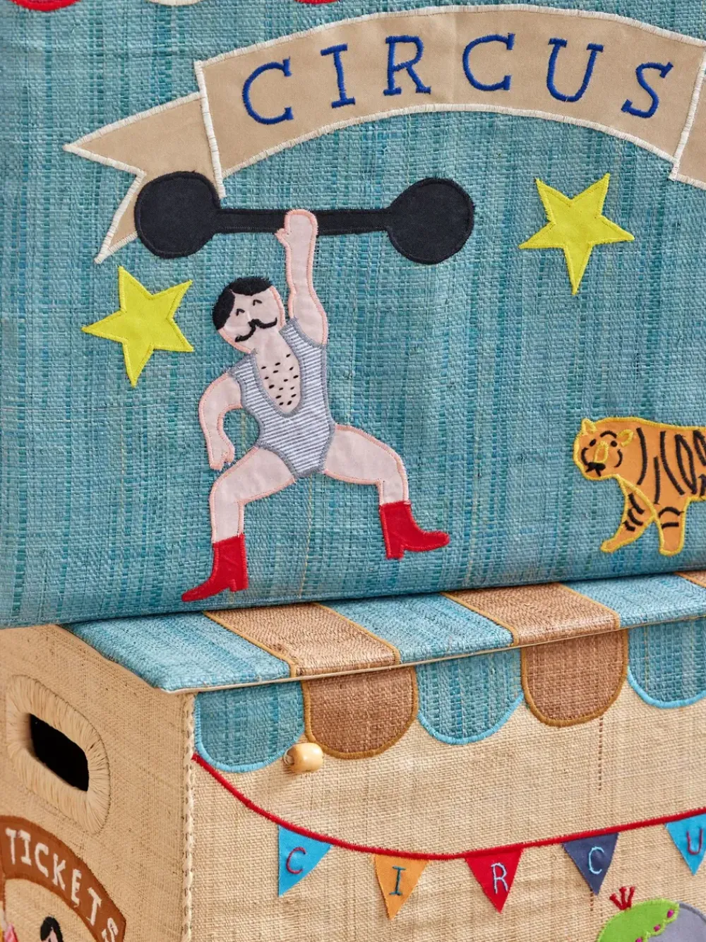 Rice Raffia Storage Box XL - Blue Circus Theme Outlet