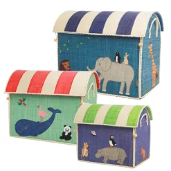 Kinder Rice Raffia Toy Baskets - Set Of 3