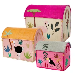 Kinder Rice Raffia Toy Baskets - Set Of 3