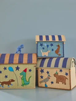 Rice Raffia Toy Baskets - Set Of 3 Blue Party Animal Theme Online
