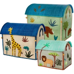 Rice Raffia Toy Baskets - Set Of 3 Jungle Theme Discount