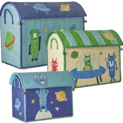 Rice Raffia Toy Baskets - Set Of 3 Blå Monsters Theme Online