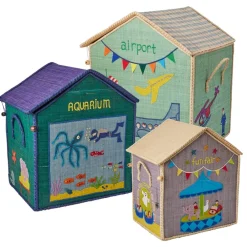 Rice Raffia Toy Baskets - Set Of 3 Vacation Theme Discount