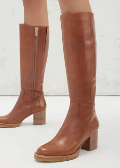 Angulus 70s Inspired Long Shafted Leather Boot Cognac Clearance