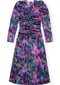 Ganni Silk Stretch Satin O-Neck Midi Dress