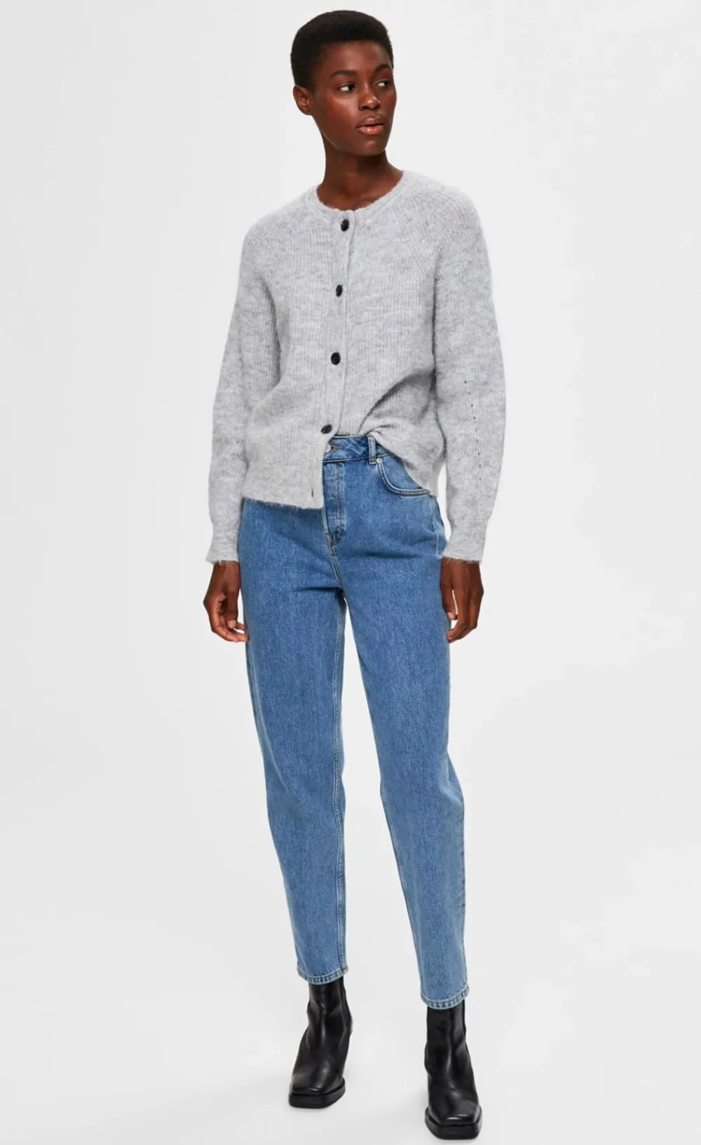 Selected Femme SLFLulu Knit Short Cardigan NOOS Light Grey Melange Clearance