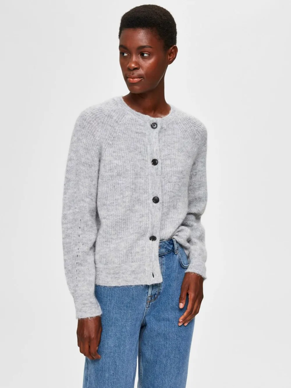 Selected Femme SLFLulu Knit Short Cardigan NOOS Light Grey Melange Clearance