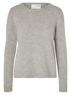 Selected Femme SLFManila LS KNit Cashmere O-Neck NOOS Light Grey Melange Online