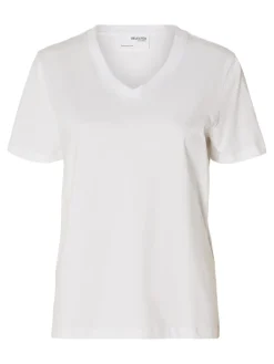 Selected Femme SLFMyessential SS V-neck Tee White Discount