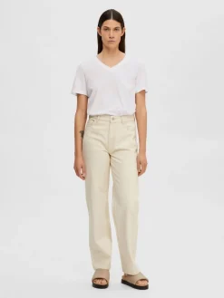 Selected Femme SLFMyessential SS V-neck Tee White Discount