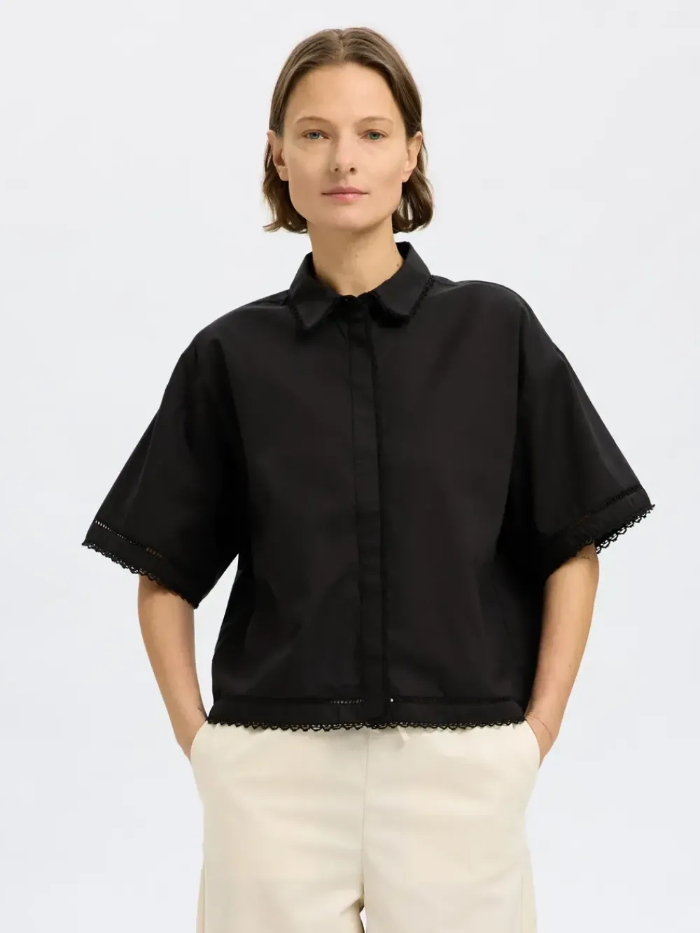 Selected Femme SLFNovi SS Crochet Detail Shirt