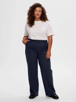 Selected Femme SLFRita MW Wide Pant NOOS Dark Sapphire Melange Fashion
