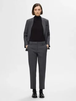 Selected Femme SLFRita-Ria MW Cropped Pant NOOS Dark Grey Melange Fashion