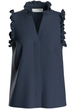 Selected Femme SLFViva SL Sun Ruffle Top NOOS Dark Sapphire Outlet