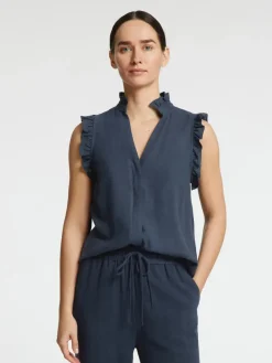 Selected Femme SLFViva SL Sun Ruffle Top NOOS Dark Sapphire Outlet