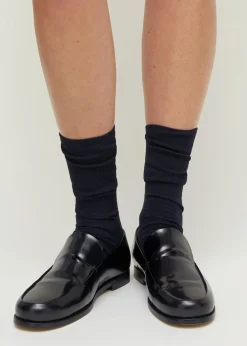 Aiayu Wool Rib Socks Navy Fashion